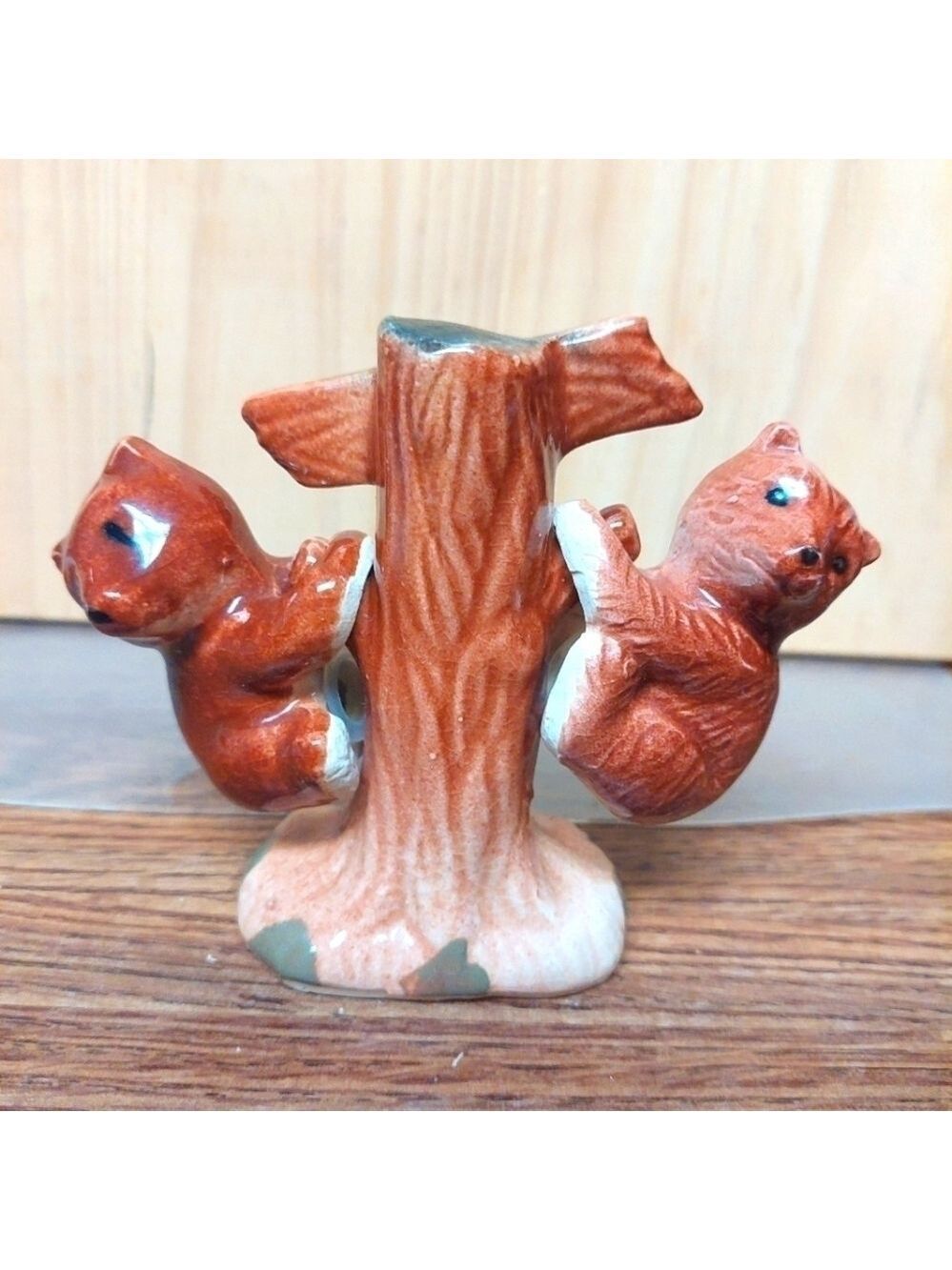 Vintage Ceramic Bear Cubs on Signpost Tree Shakers